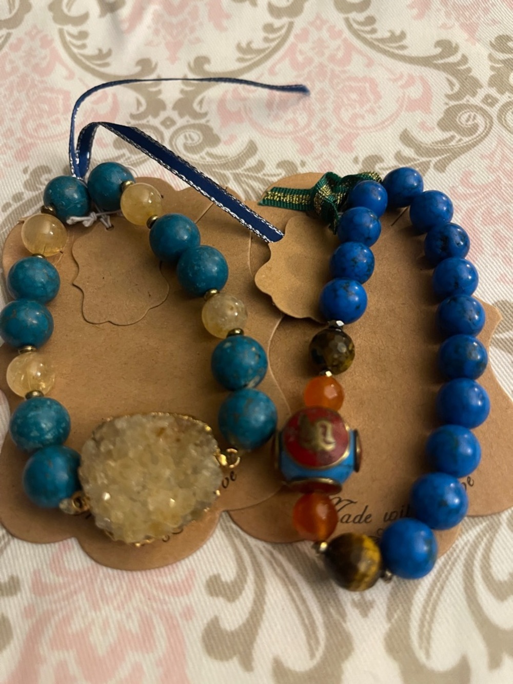 Blue Beaded Bracelet duo with Druzy Accent